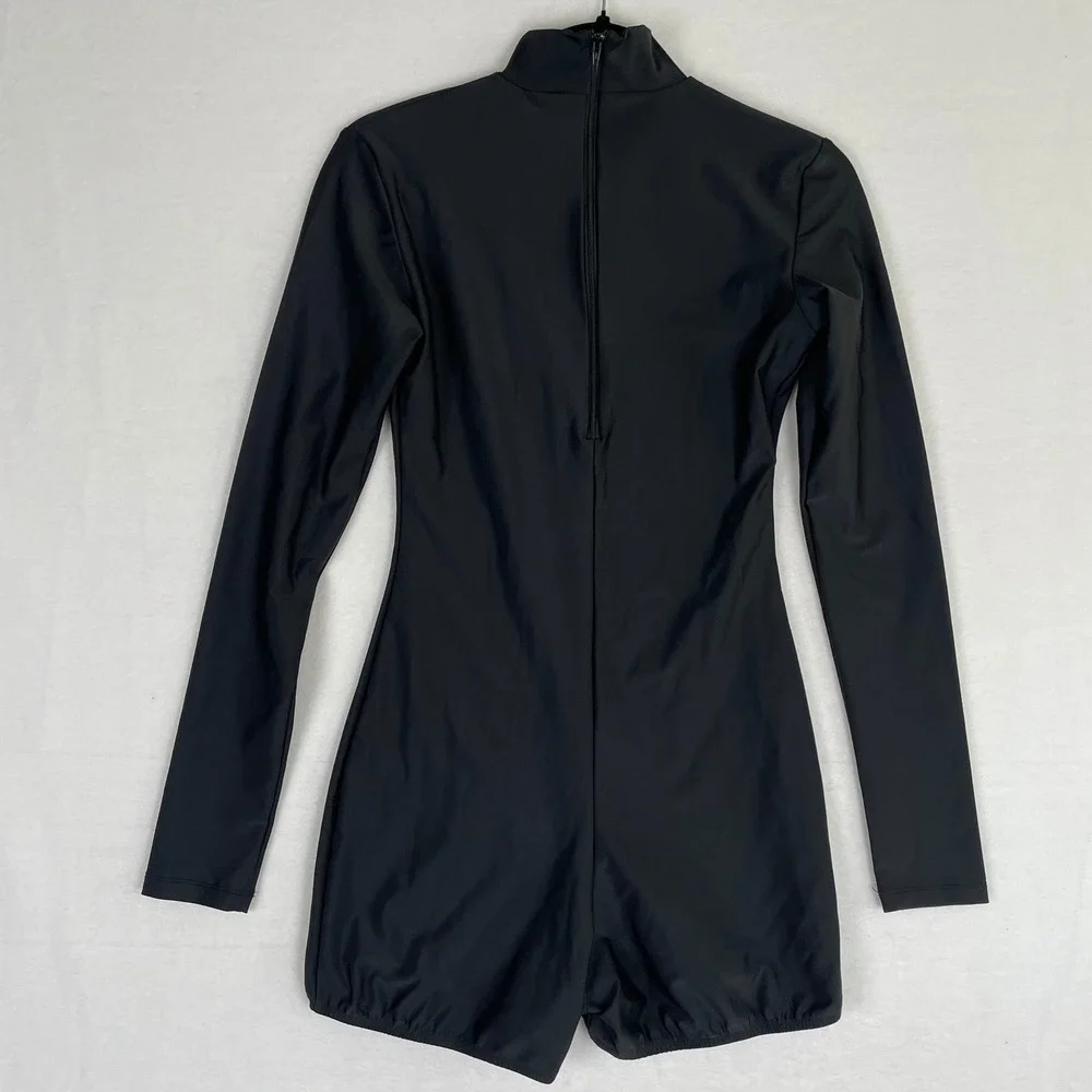 Alexandra Collection Leotard Women's Large Black Long Sleeve Romper Rhinestone‎